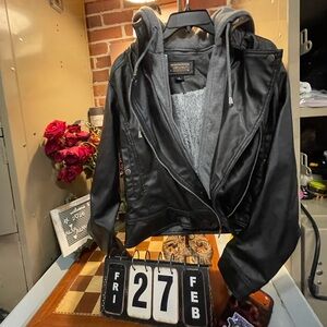 Jou Jou Faux Leather Jacket Juniors XL Full Zip Biker Motorcycle Pockets Black